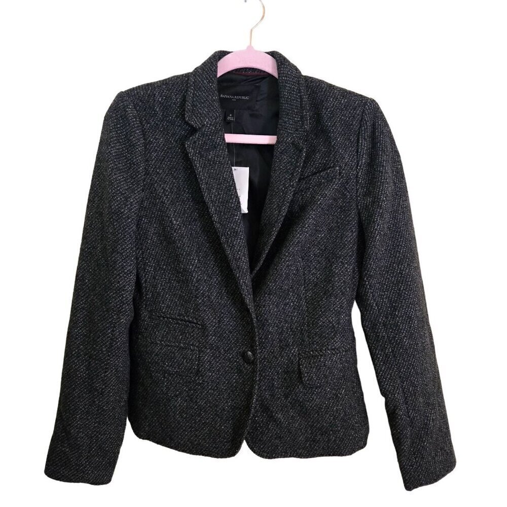 Banana Republic NWT Dark Academia Wool Blend Tweed  2 Button Blazer Size 4
